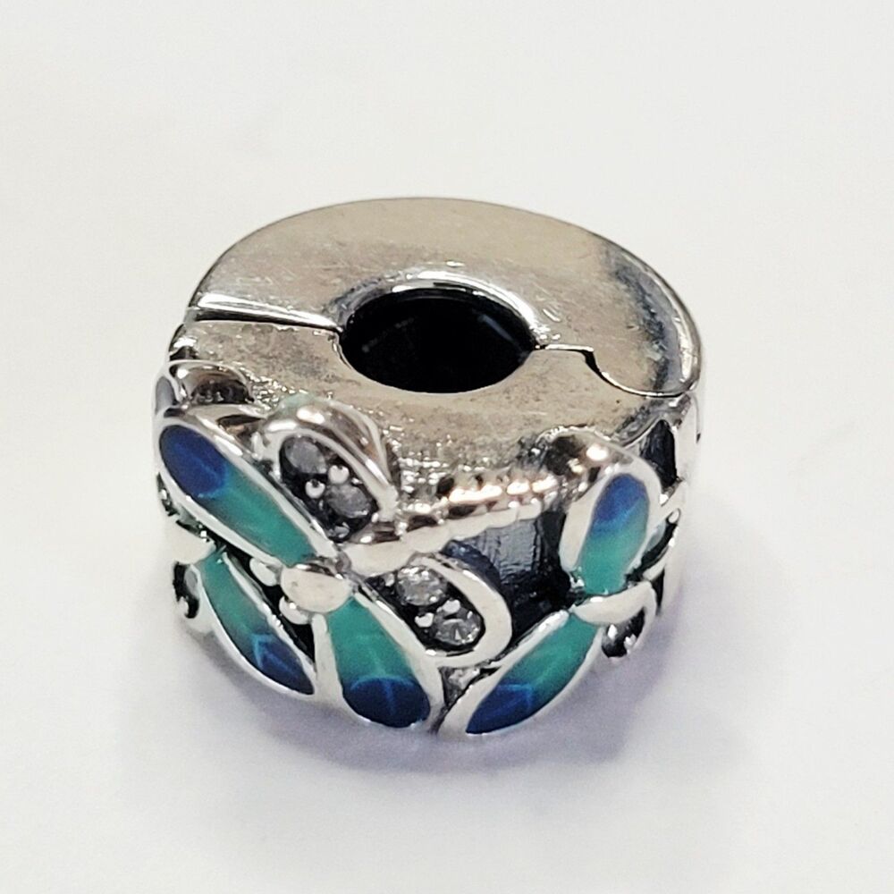 NWT For Pandora Charm Bracelets Blue Green Silver Dragonfly Clip Charm Stunning!